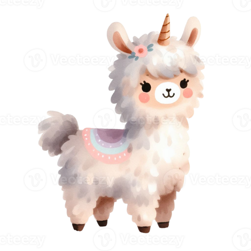 watercolor graphics cute white llama png