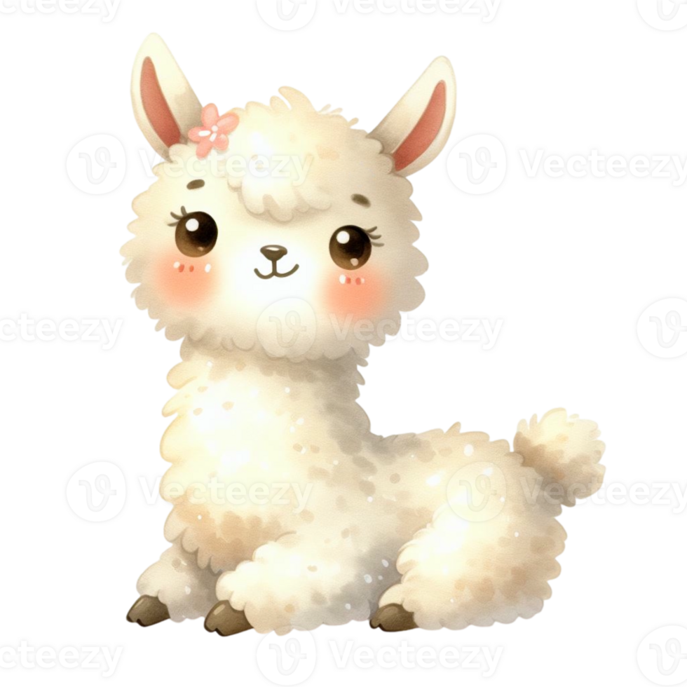 watercolor graphics cute white llama png