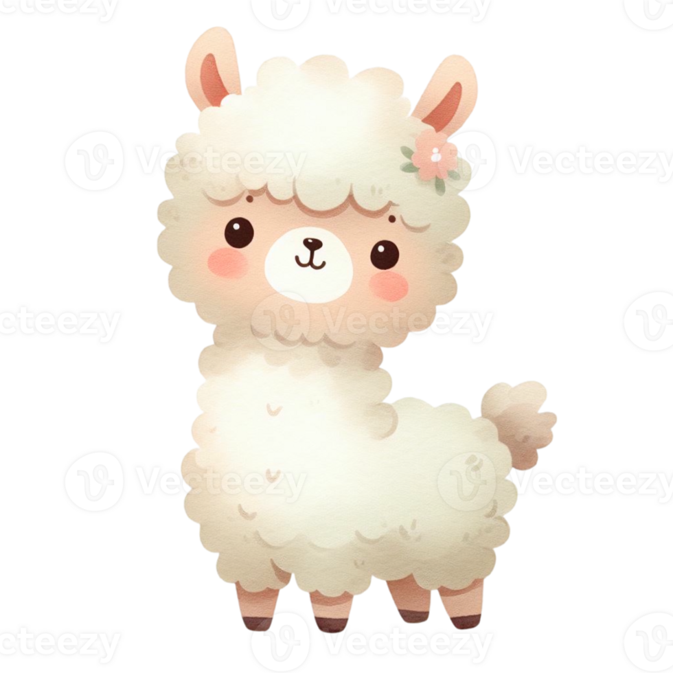 watercolor graphics cute white llama png
