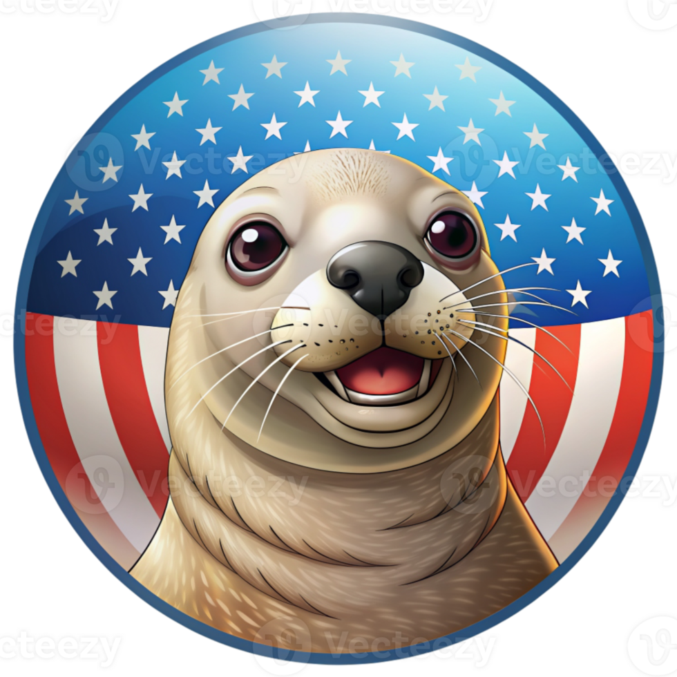 A seal is depicted in front of an American flag backdrop png