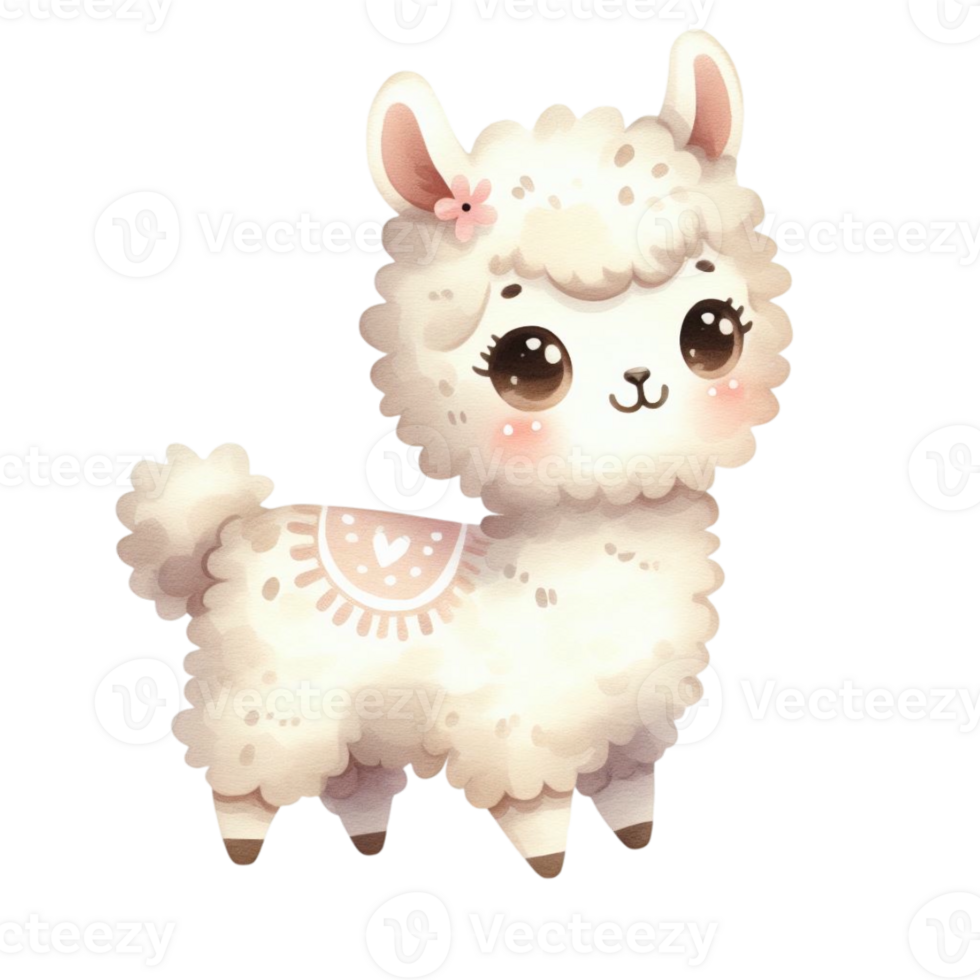 watercolor graphics cute white llama png