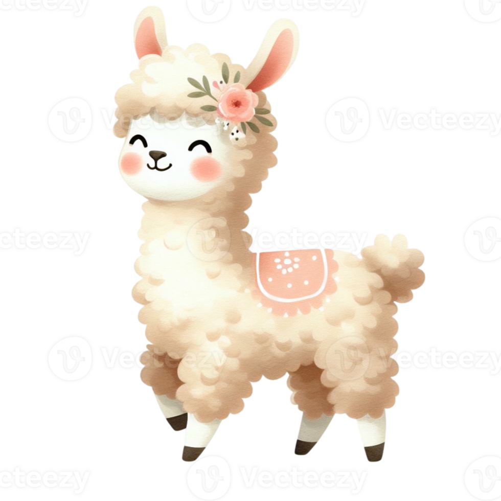 watercolor graphics cute white llama png