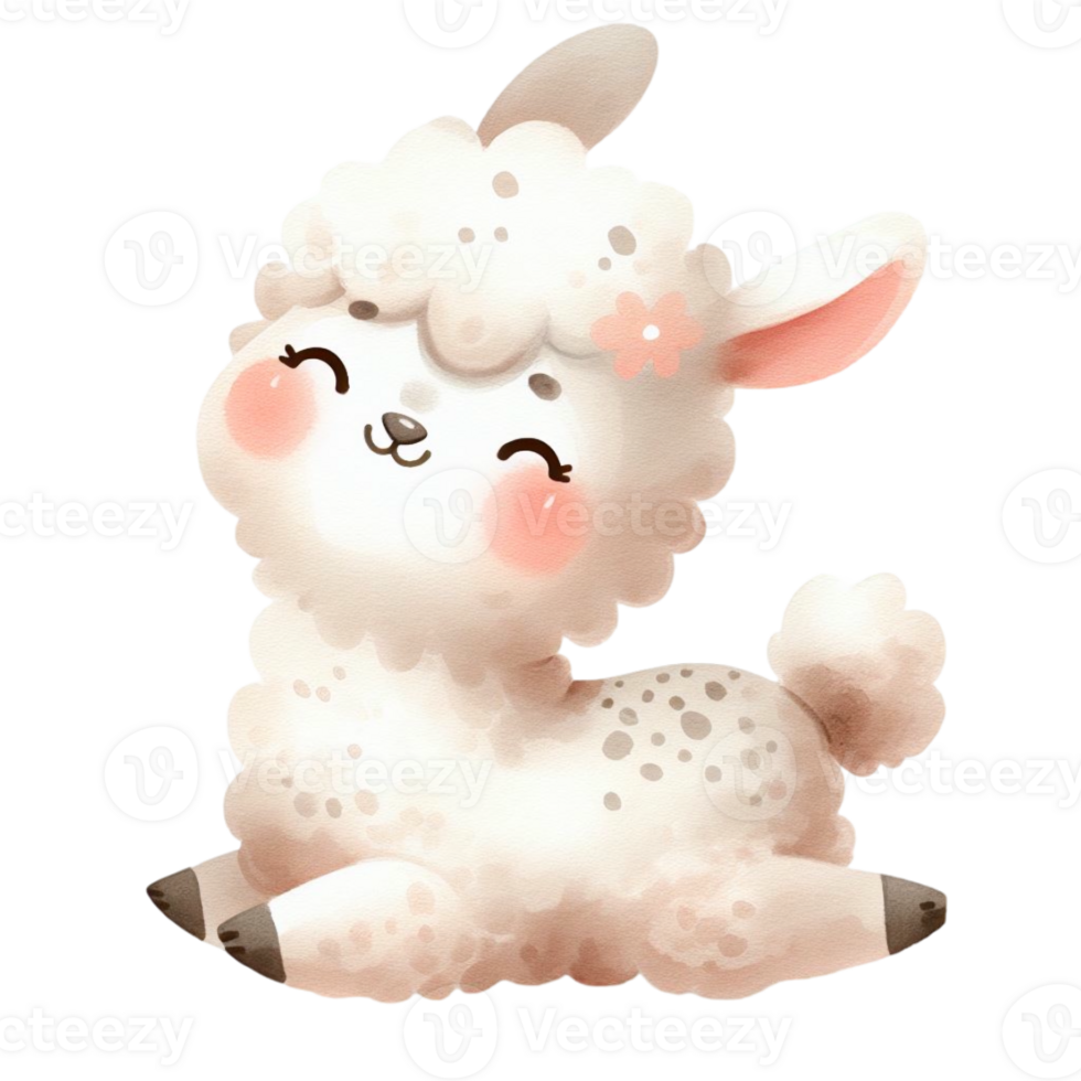 watercolor graphics cute white llama png