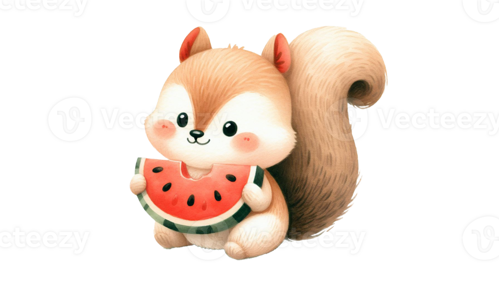 graphic with a squirrel eating a juicy watermelon png