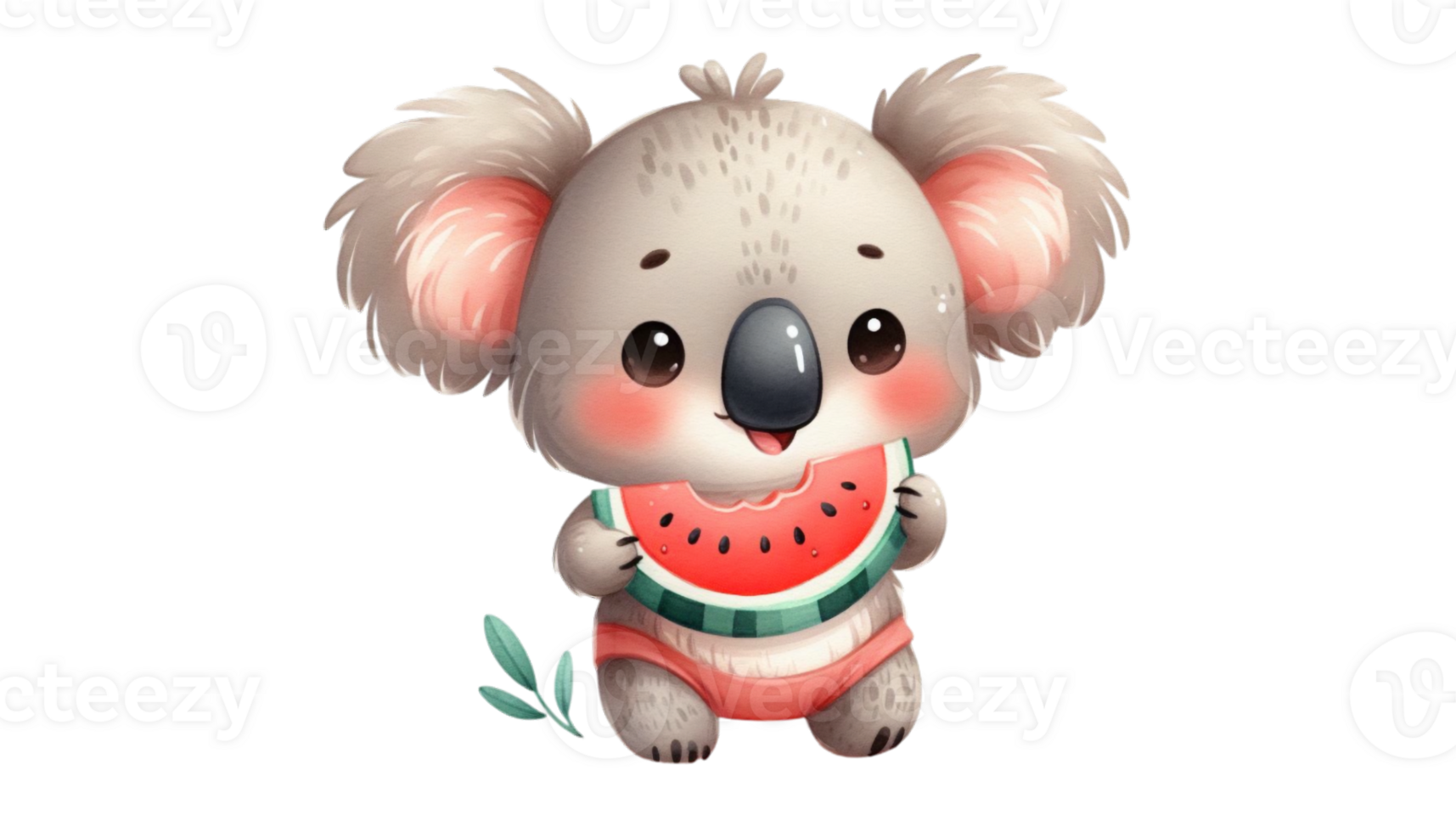 cute summer graphic with a baby koala eating juicy watermelon png