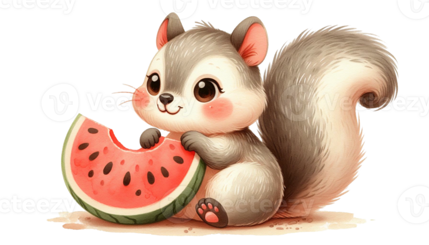 graphic with a squirrel eating a juicy watermelon png