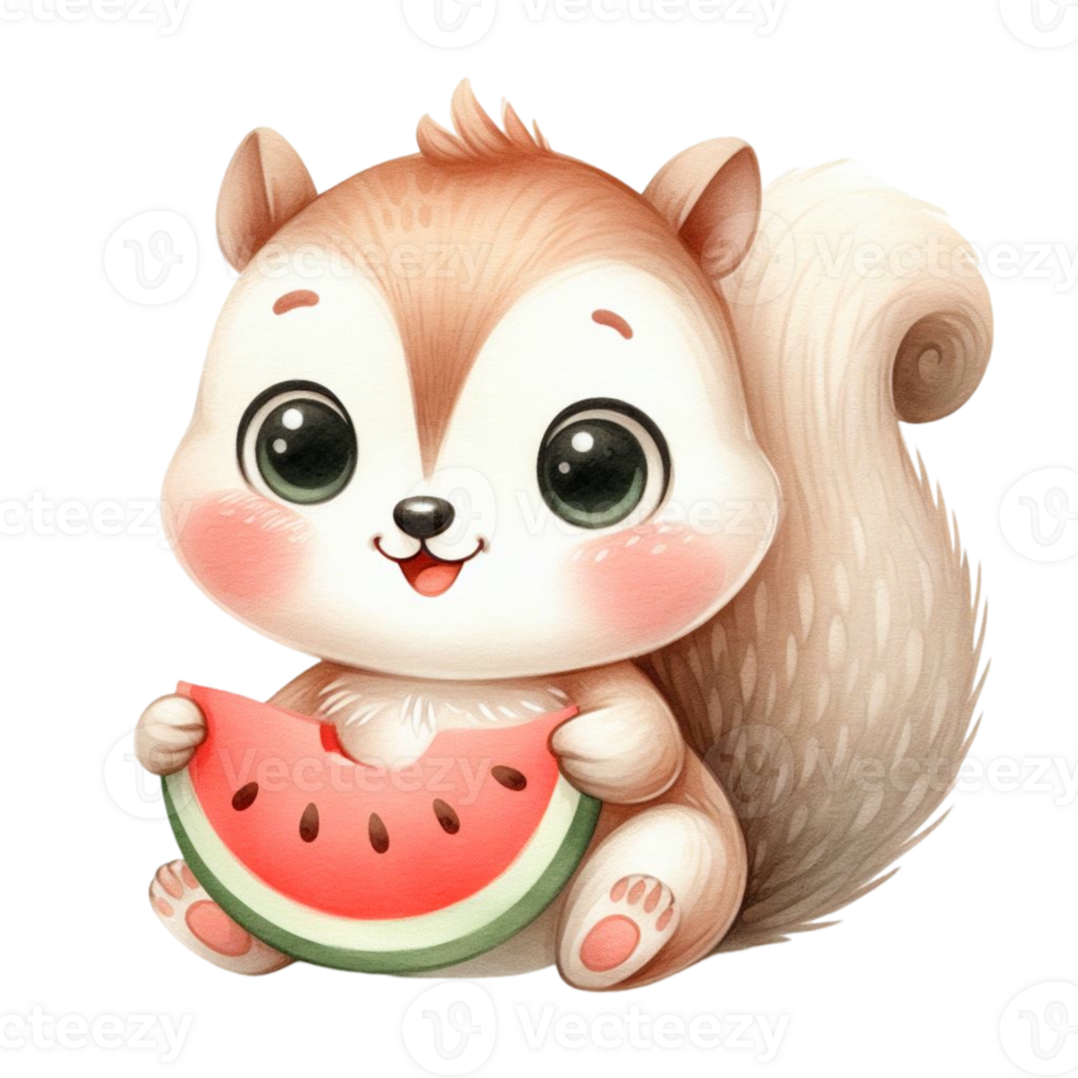 graphic with a squirrel eating a juicy watermelon png