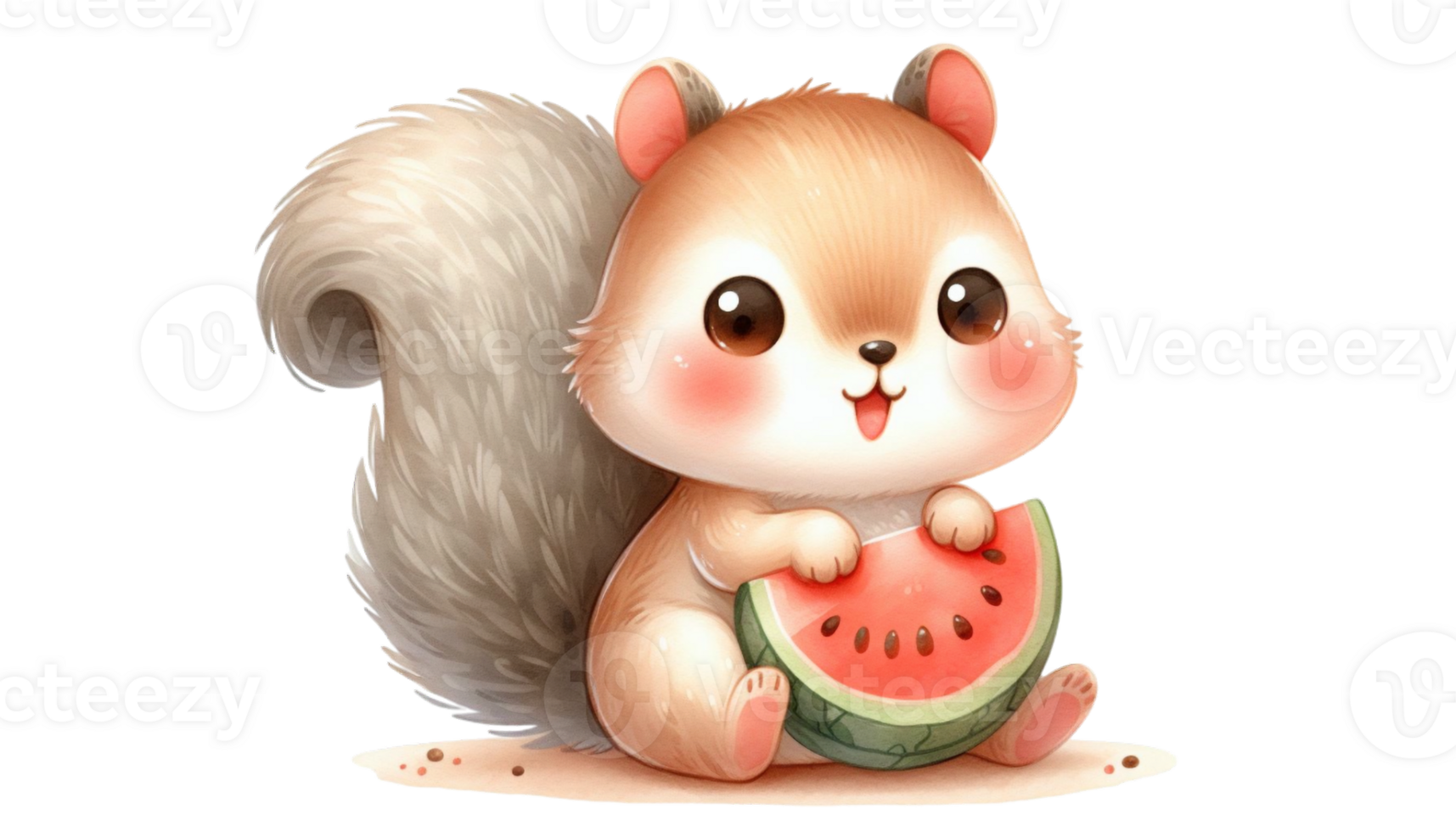 graphic with a squirrel eating a juicy watermelon png