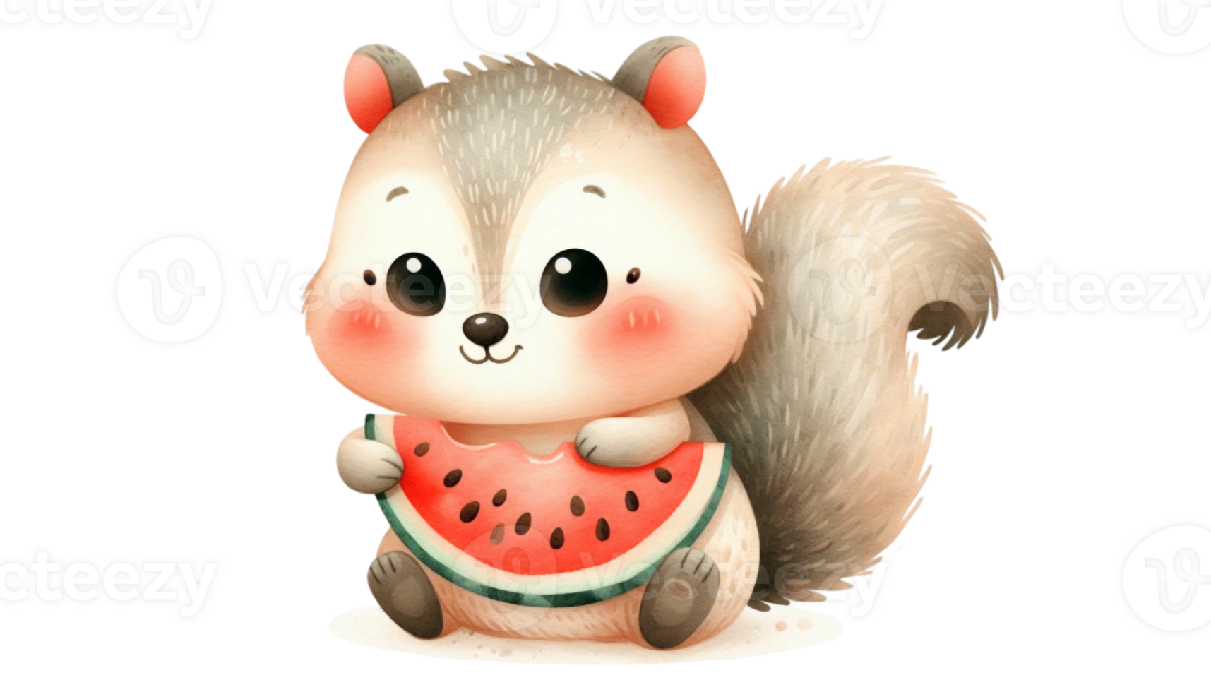 graphic with a squirrel eating a juicy watermelon png