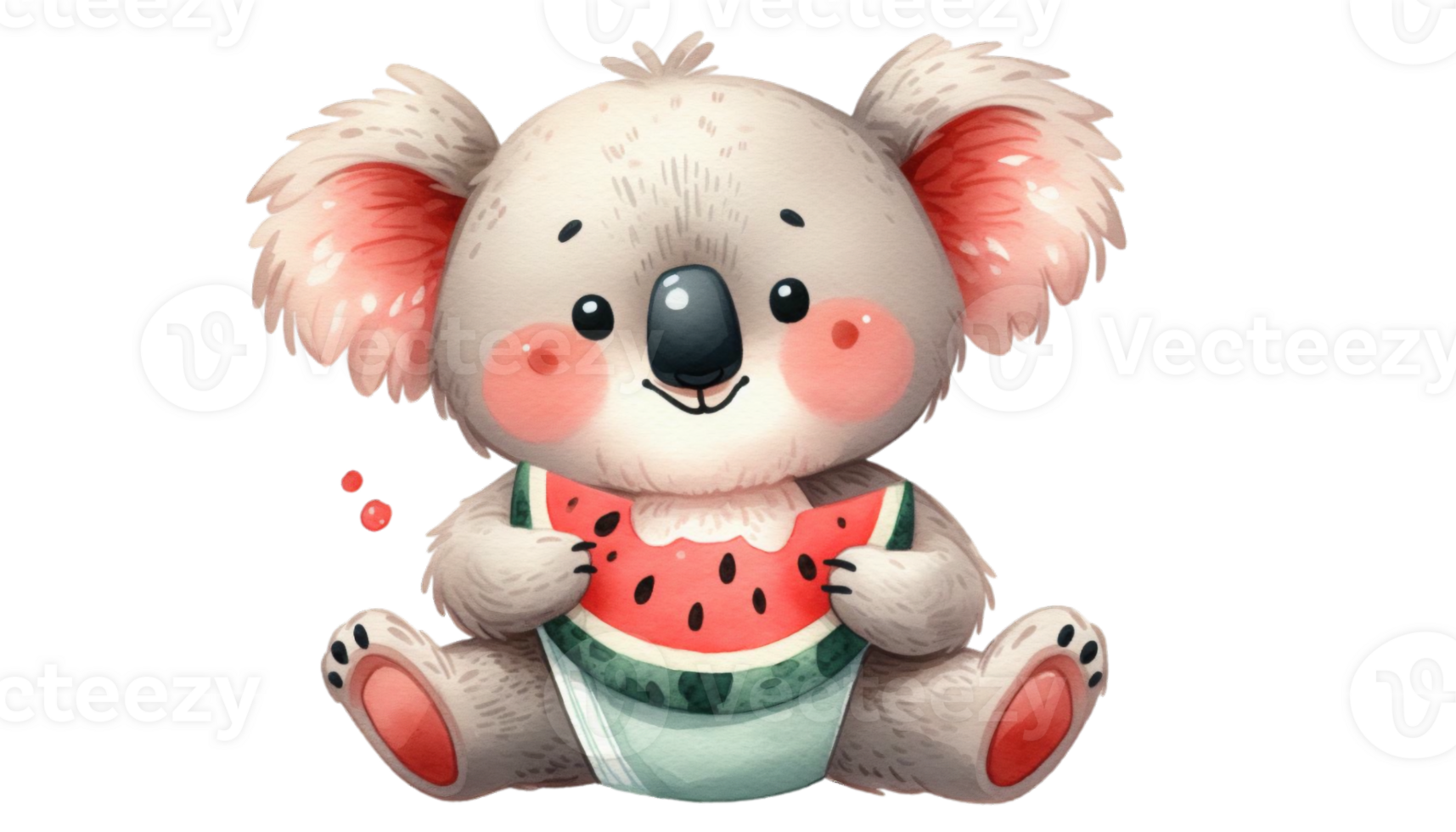 cute summer graphic with a baby koala eating juicy watermelon png