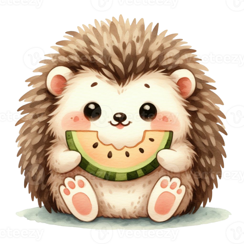 cute hedgehog eating fresh juicy watermelon png