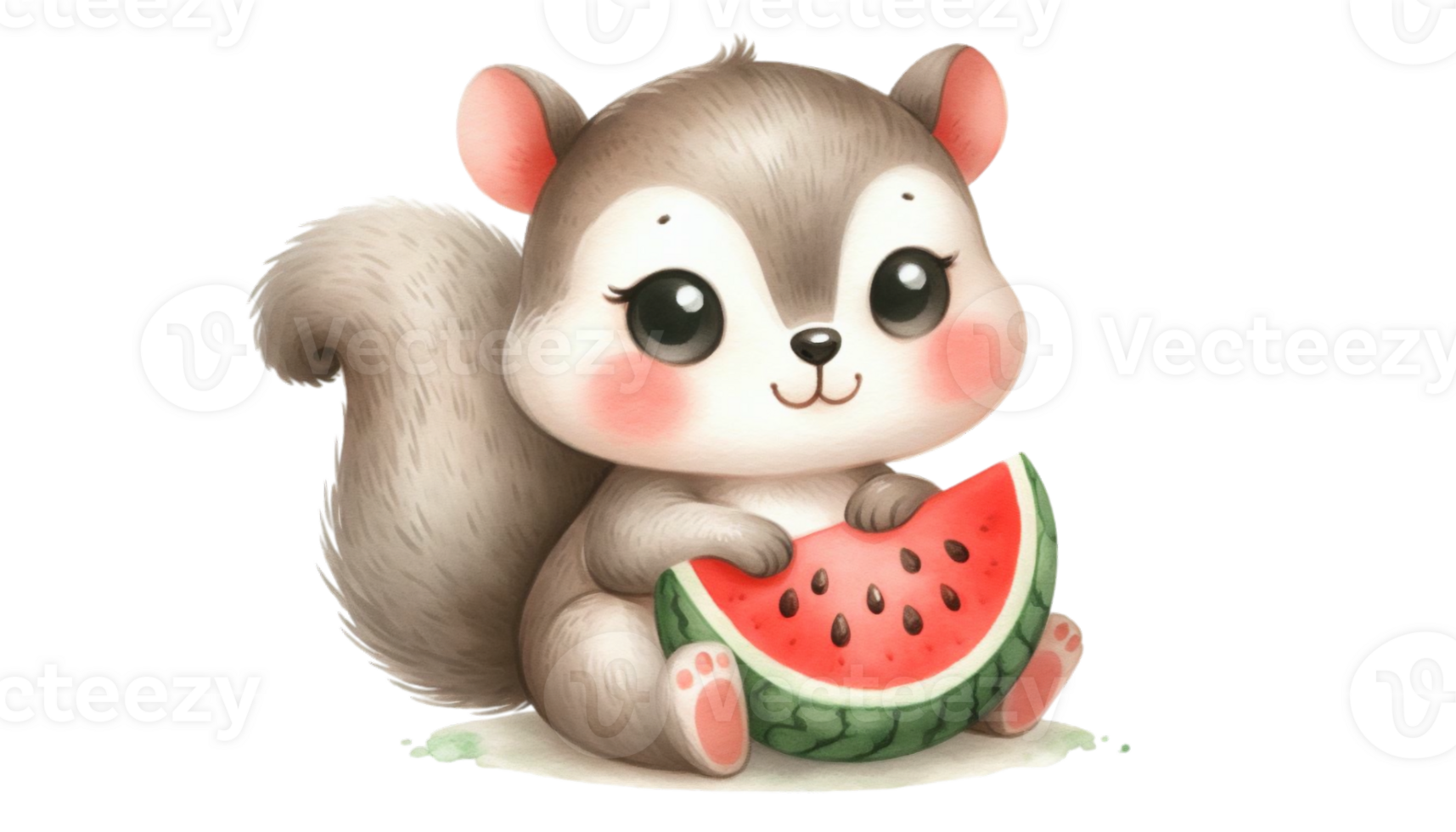 graphic with a squirrel eating a juicy watermelon png