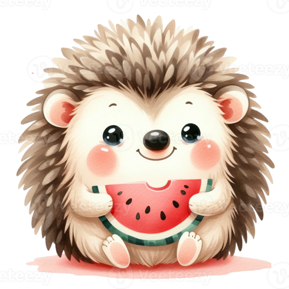 cute hedgehog eating fresh juicy watermelon png