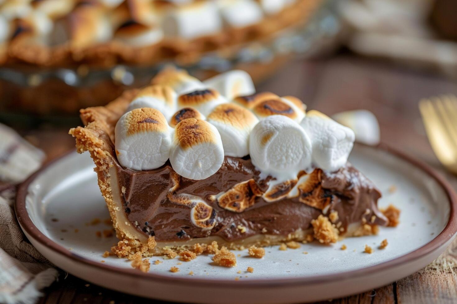 Bite-sized s'mores pie with toasted marshmallows on top. photo