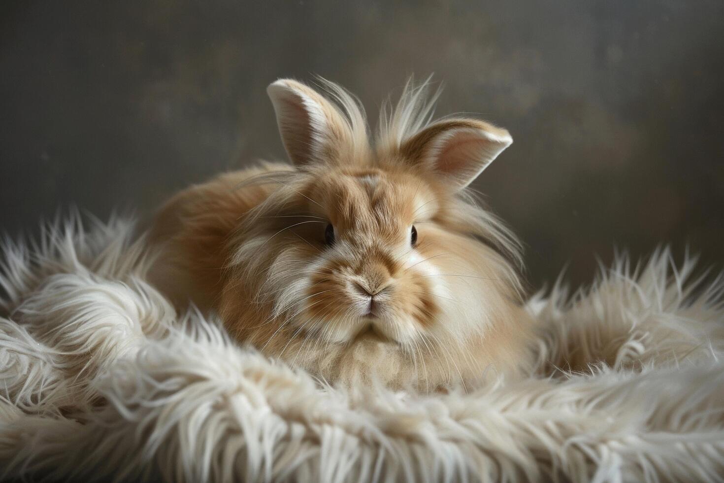 Holland Lop rabbit, fluffy fur, cute expression. photo