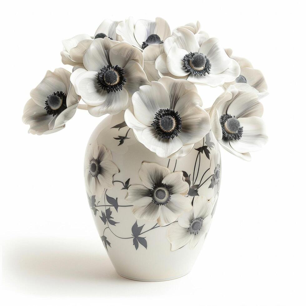 Hand-painted porcelain vases display flower bouquets. photo