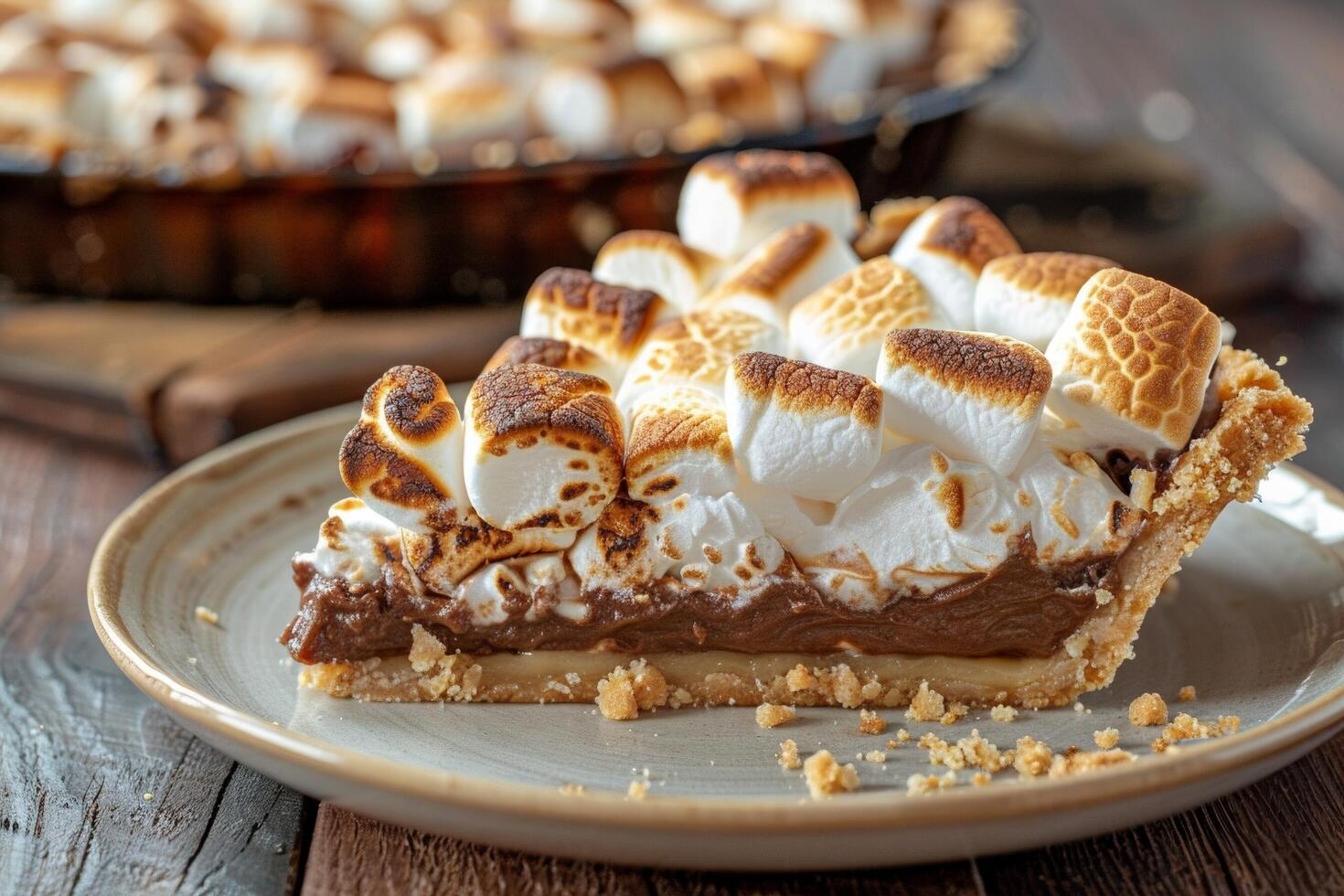 Bite-sized s'mores pie with toasted marshmallows on top. photo