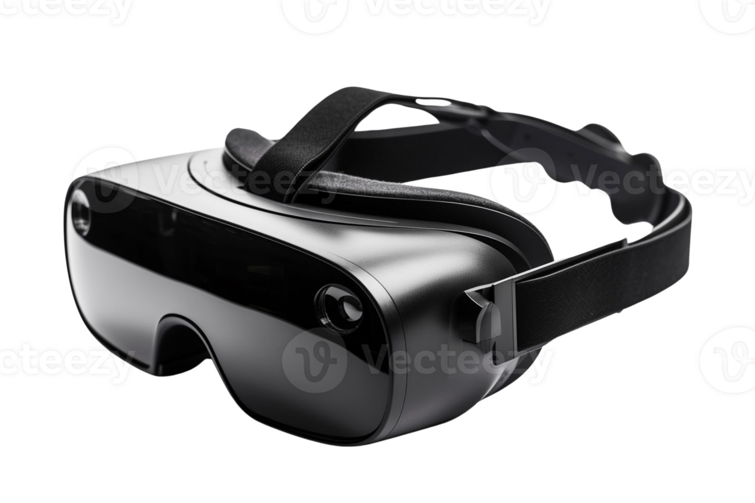 Classic black VR headset on a transparent background, ready for adventure.