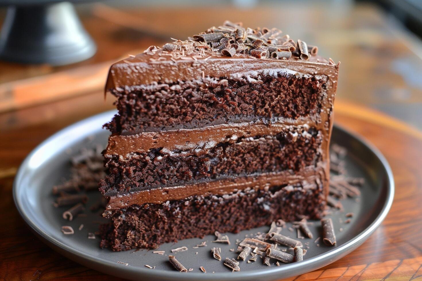 A superb chocolate cake with rich ganache and layers of chocolate crumbs. photo