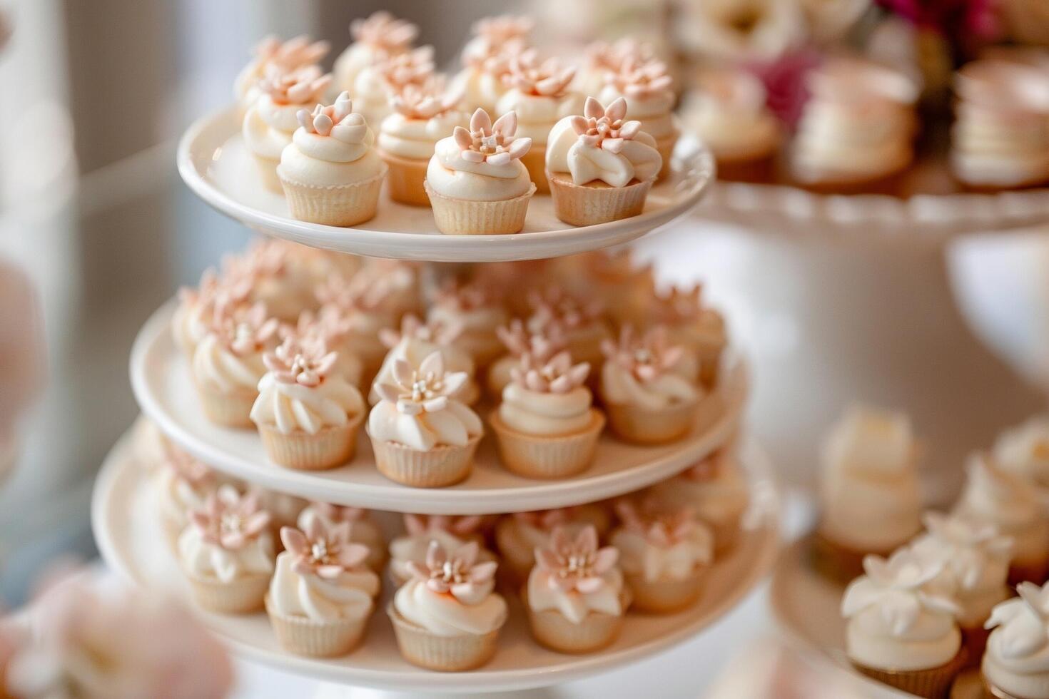 A tower of elegant and intricate petit fours with floral designs photo