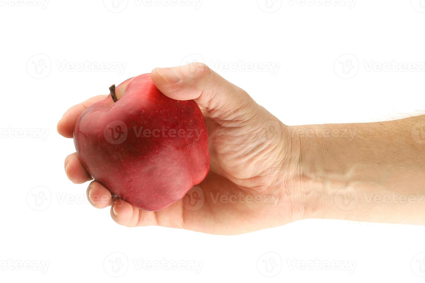 Hand holding red apple photo