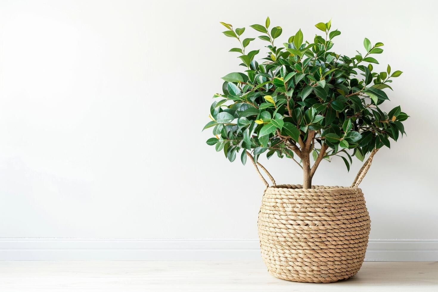 small potted banyan tree in a woven basket photo