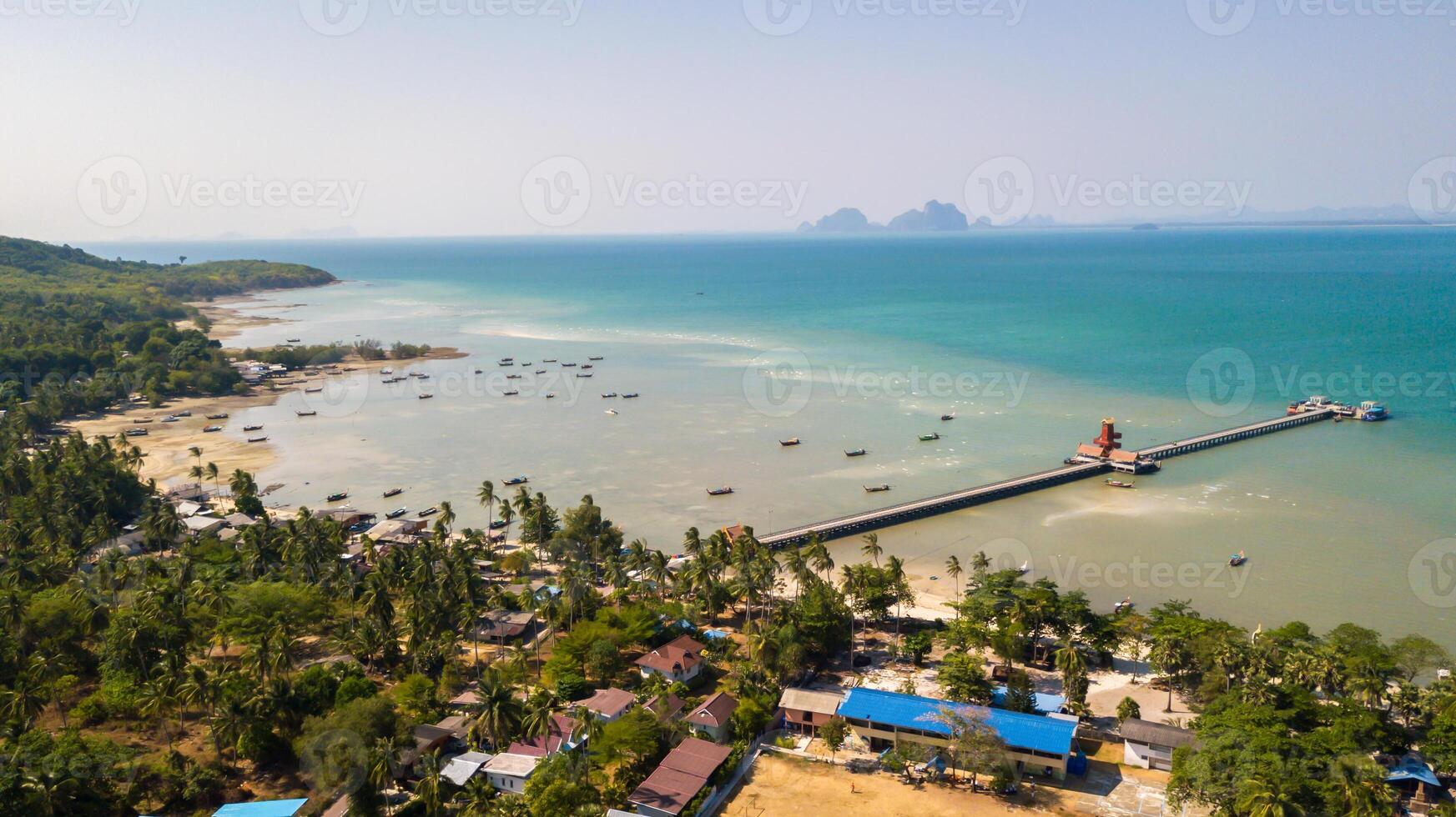 aerial view of koh mook or muk island with Pier.It is a small idyllic island in the Andaman Sea in the south of Thailand. photo