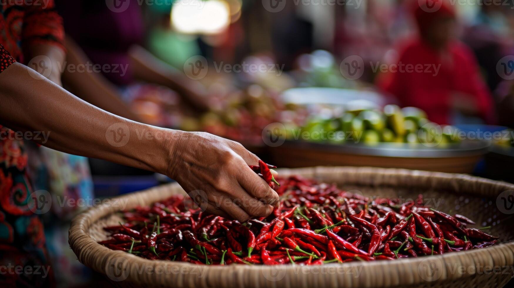 red hot chili In the vegetable market photo