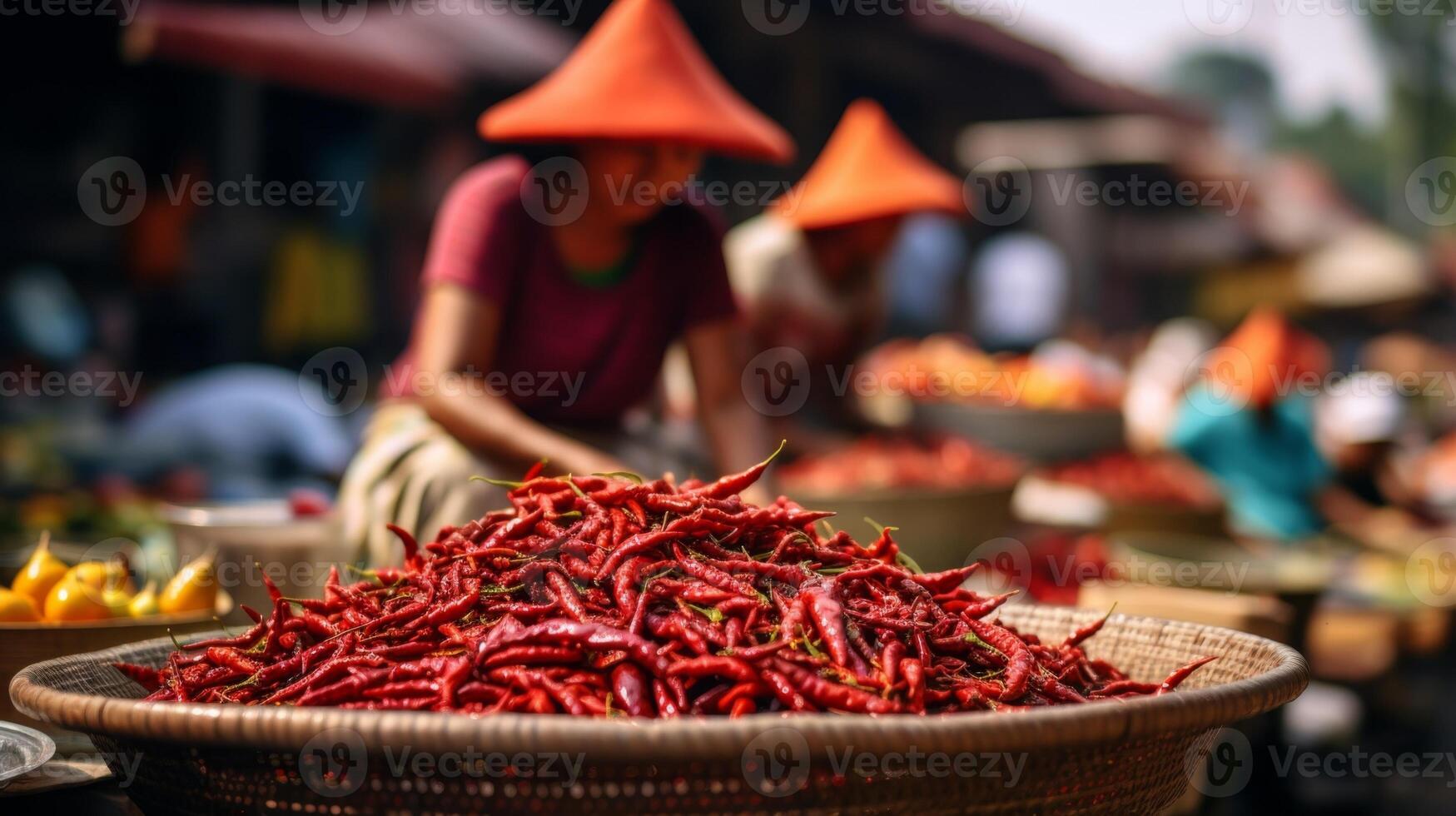 red hot chili In the vegetable market photo