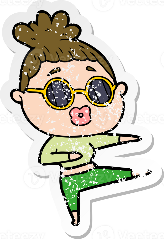 beunruhigter Aufkleber einer Cartoon-Tänzerin mit Sonnenbrille png