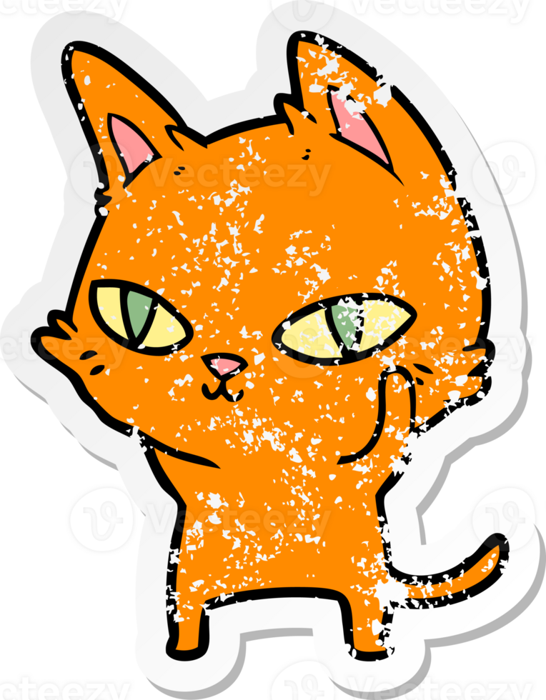 noodlijdende sticker van een cartoonkat met heldere ogen png