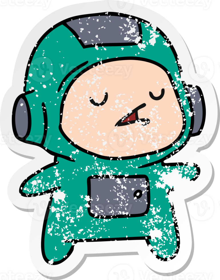 distressed sticker cartoon of a kawaii cute astronaut boy png