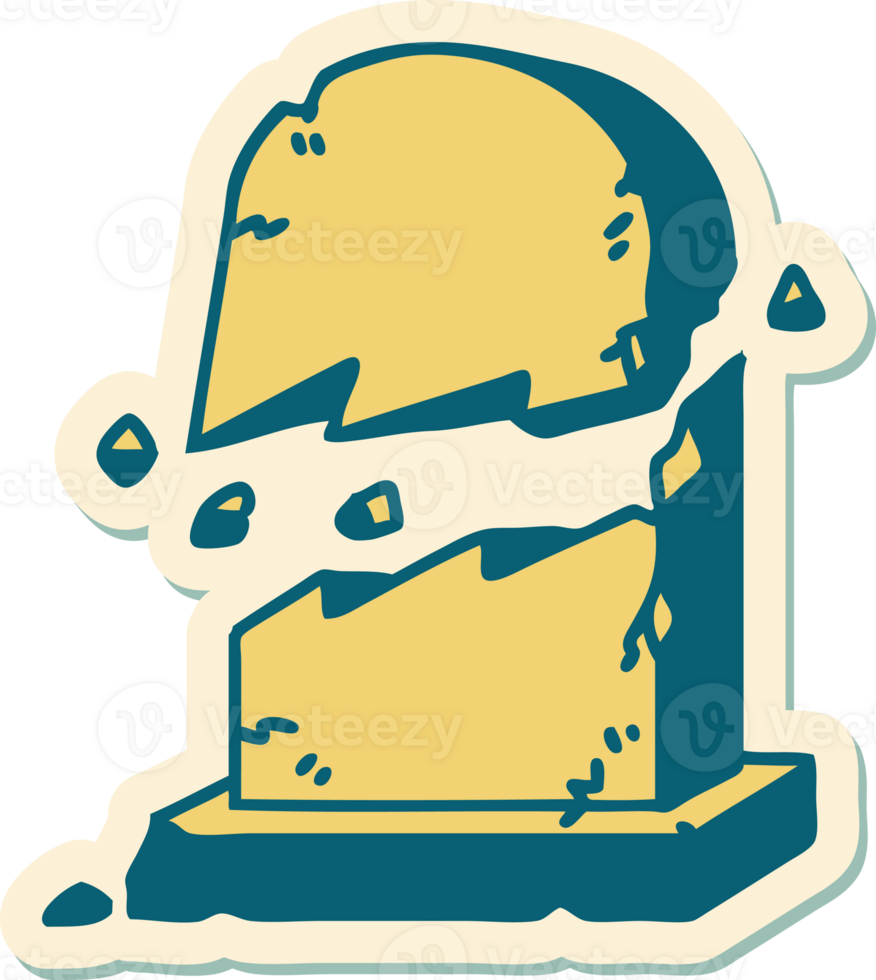 tattoo style sticker of a broken grave stone png