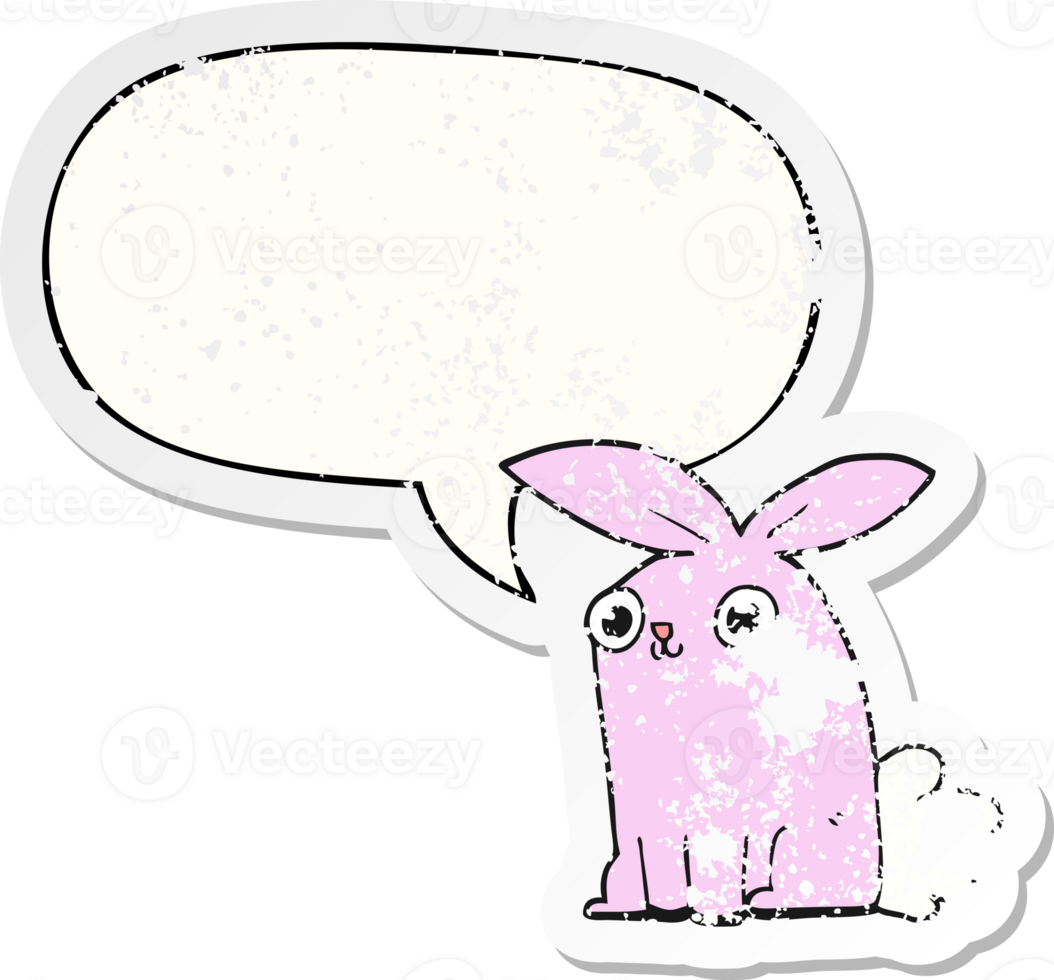 cartoon bunny rabbit and speech bubble distressed sticker png