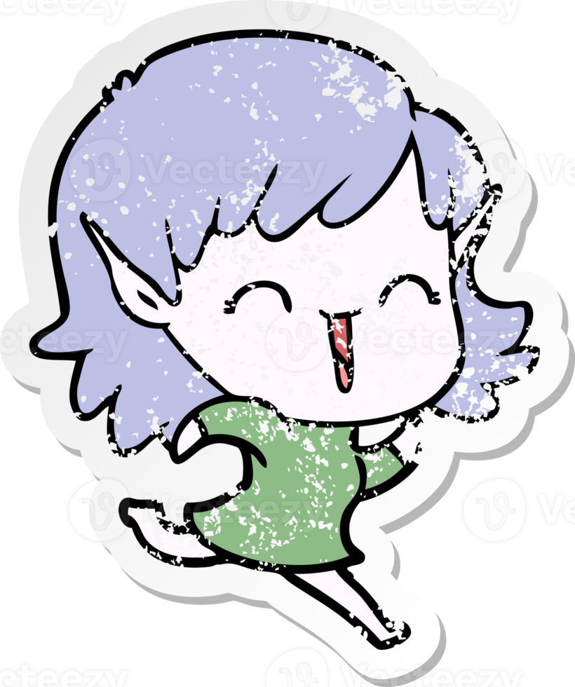 distressed sticker of a cartoon elf girl png