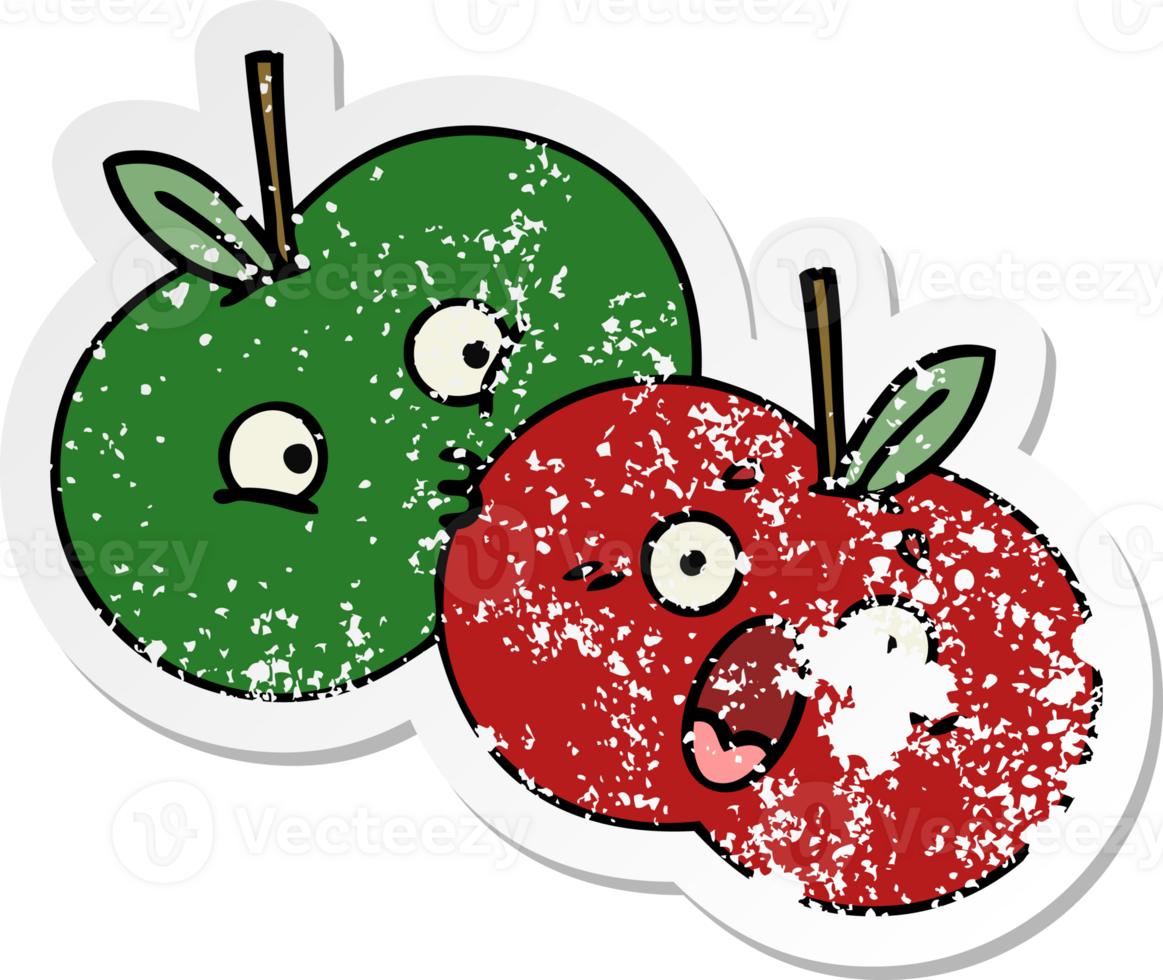 distressed sticker of a cute cartoon pair of apples png