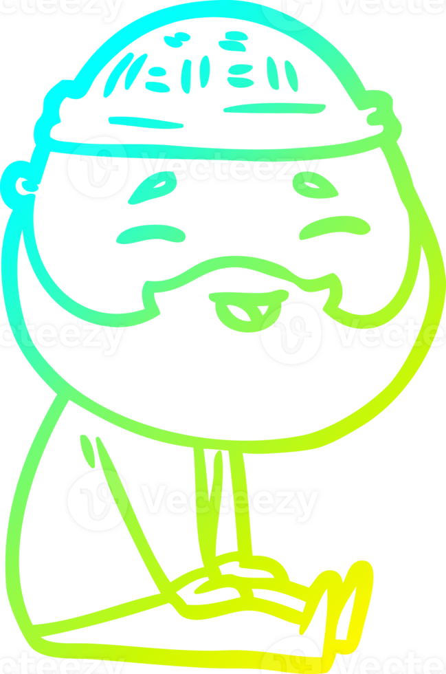 cold gradient line drawing cartoon happy bearded man png