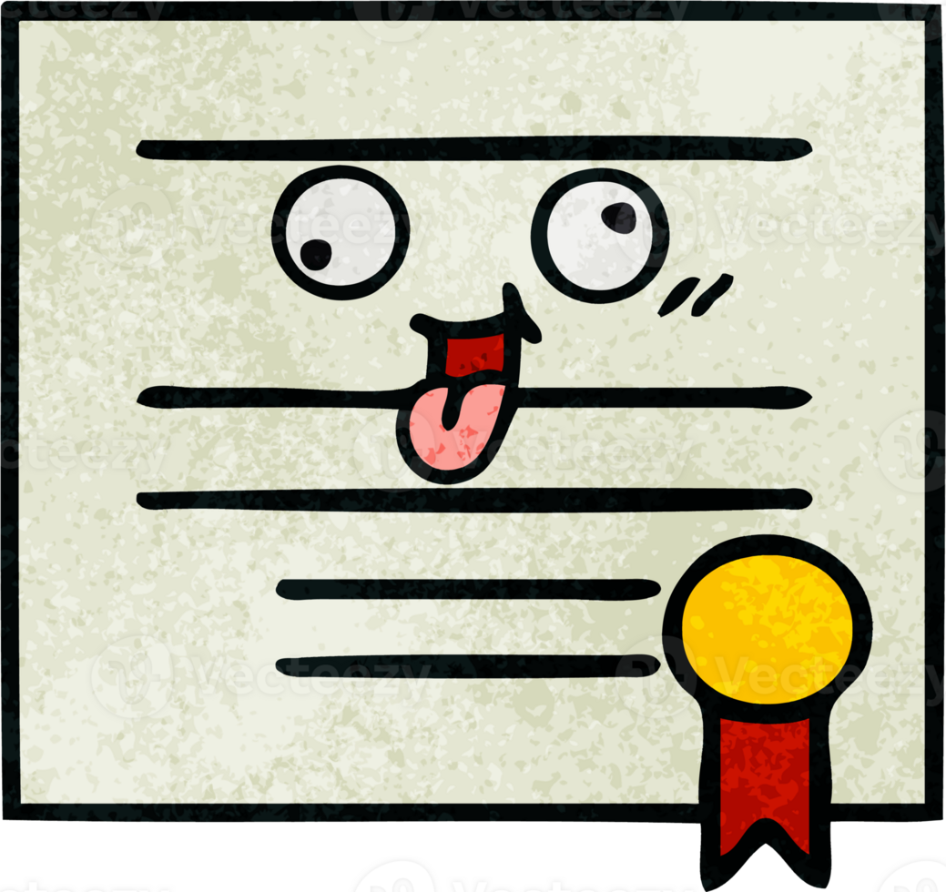 retro grunge texture cartoon graduation diploma png