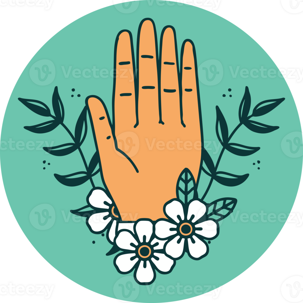 tattoo style icon of a hand and flower png