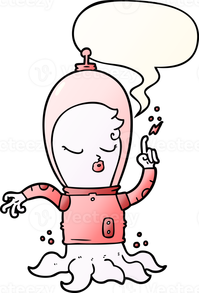 cute cartoon alien and speech bubble in smooth gradient style png