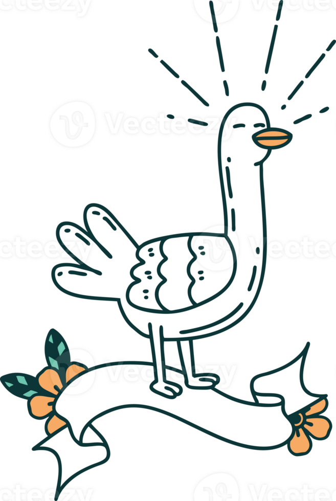 banner with tattoo style sea bird png