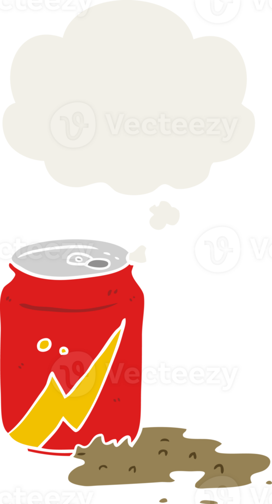 cartoon soda can and thought bubble in retro style png