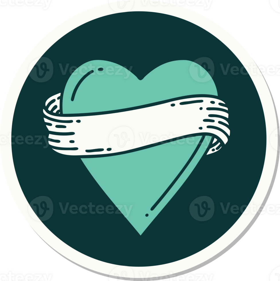 tattoo style sticker of a heart and banner png