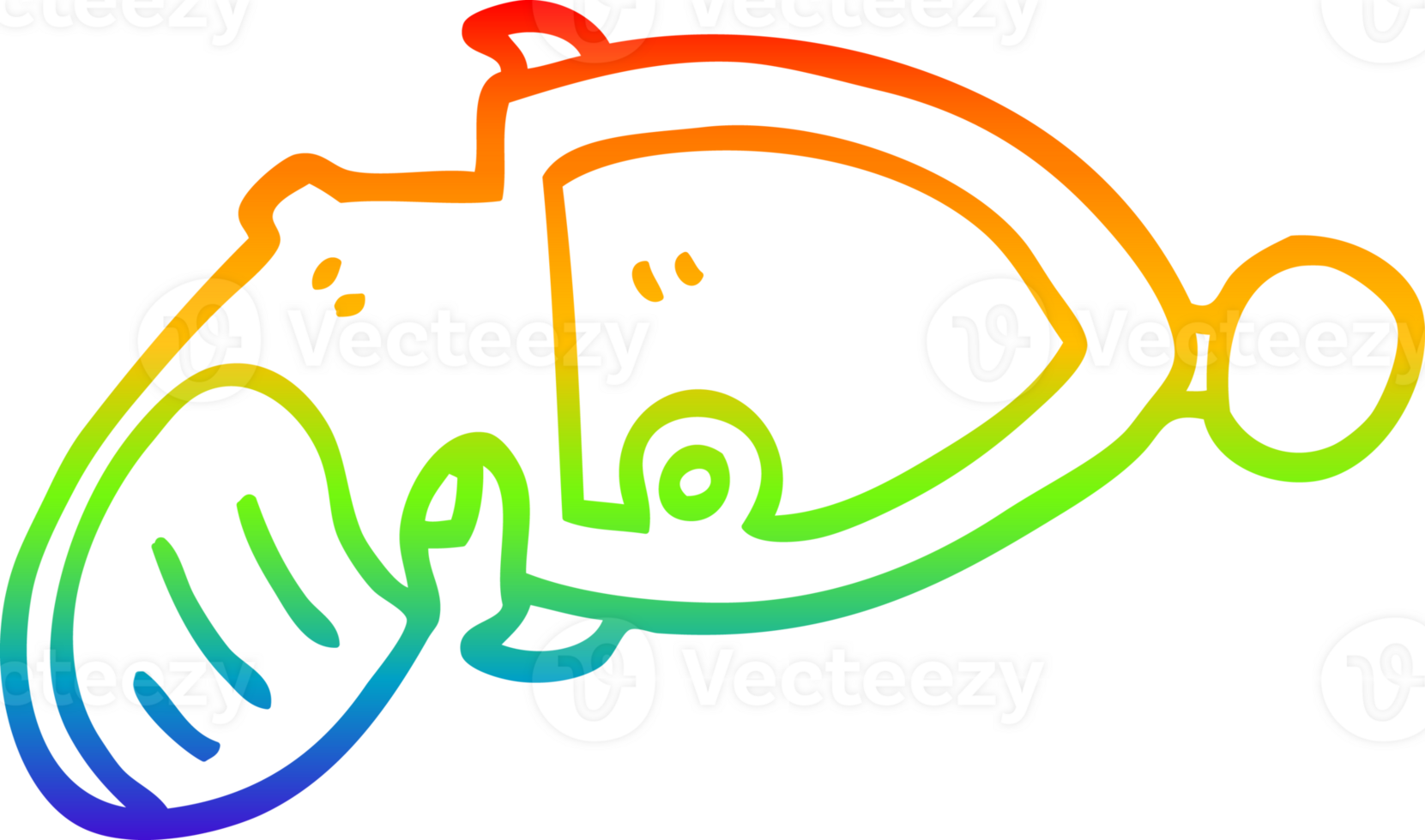rainbow gradient line drawing of a cartoon ray gun png