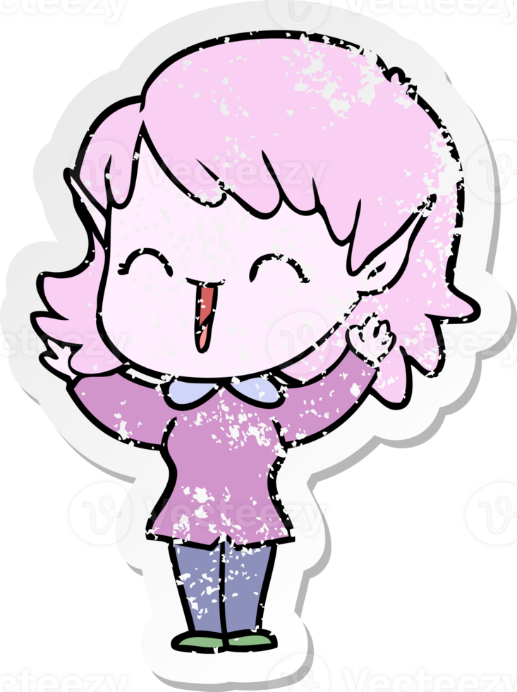 distressed sticker of a cartoon elf girl png