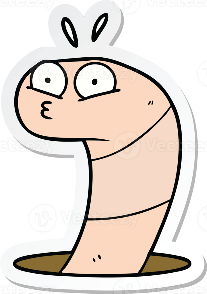 sticker of a cartoon surprised worm png