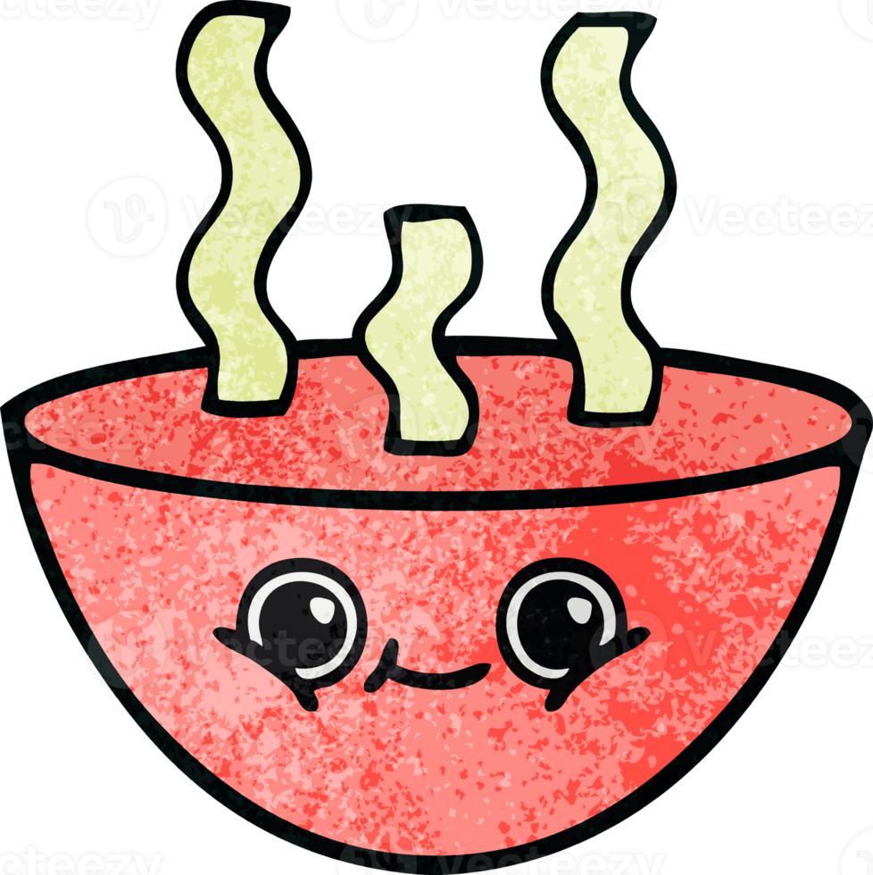 retro grunge texture cartoon of a bowl of hot soup png