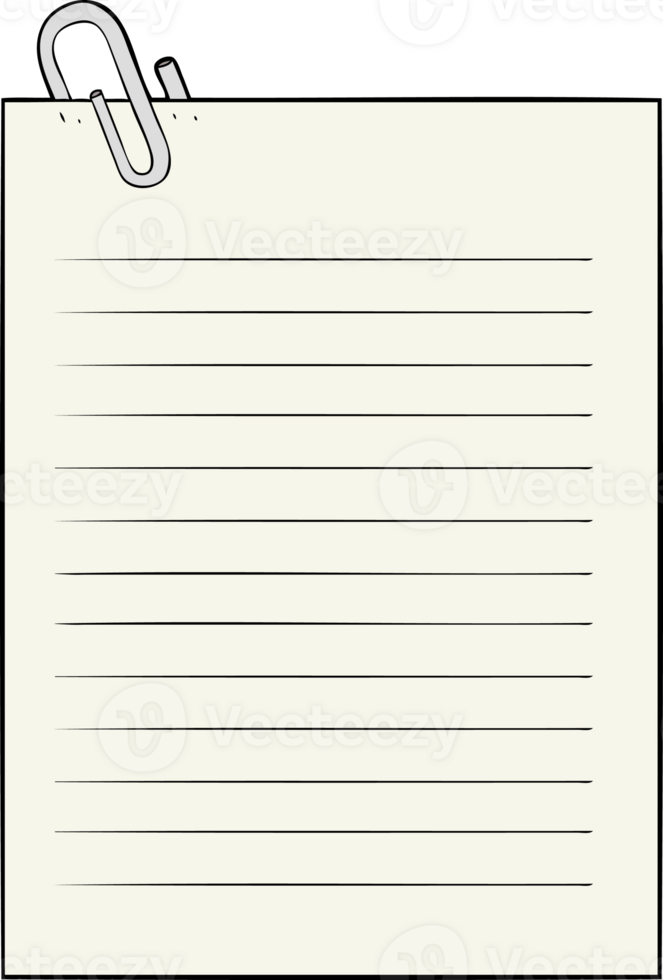 cartoon lined paper with paperclip png