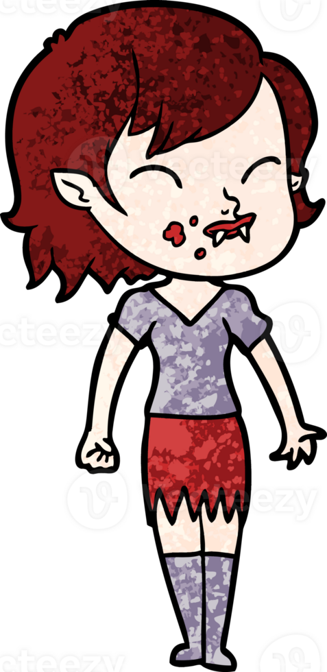 cartoon vampire girl with blood on cheek png
