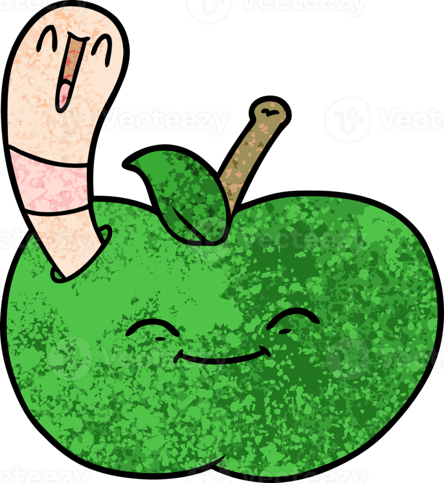 cartoon happy worm in an apple png